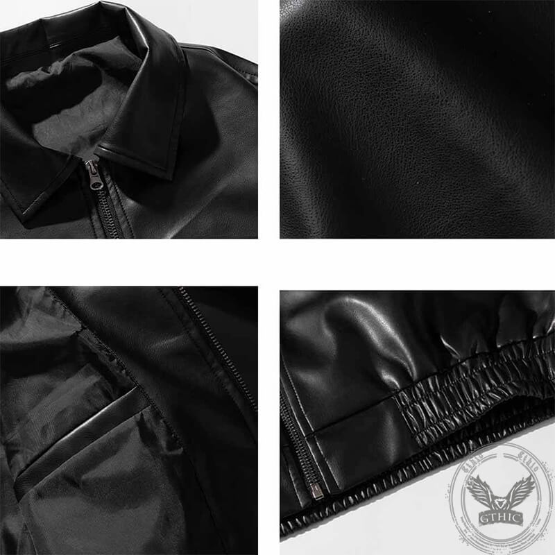 Black Vintage Street Style Zipper Leather Jacket