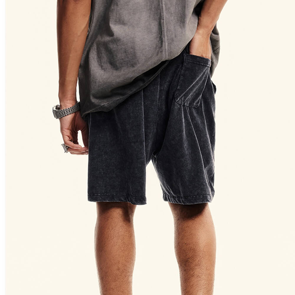 Black Vintage Washed Casual Sports Shorts