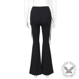 Black Women's Lace Up Flared Pants | Gthic.com