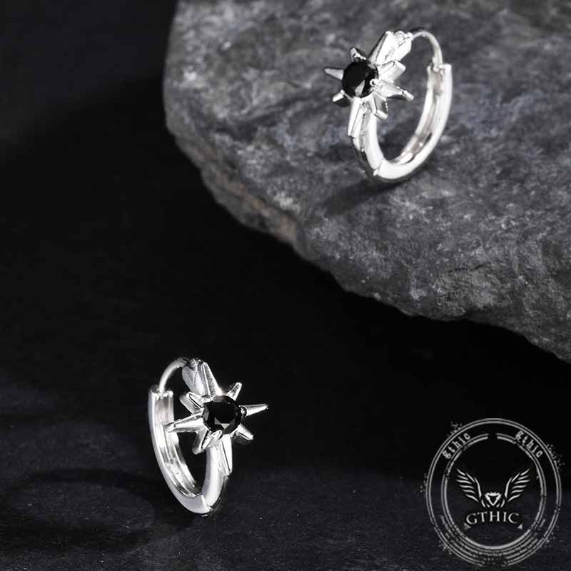 Black Zircon Octagonal Star Stainless Steel Earrings 01 | Gthic.com