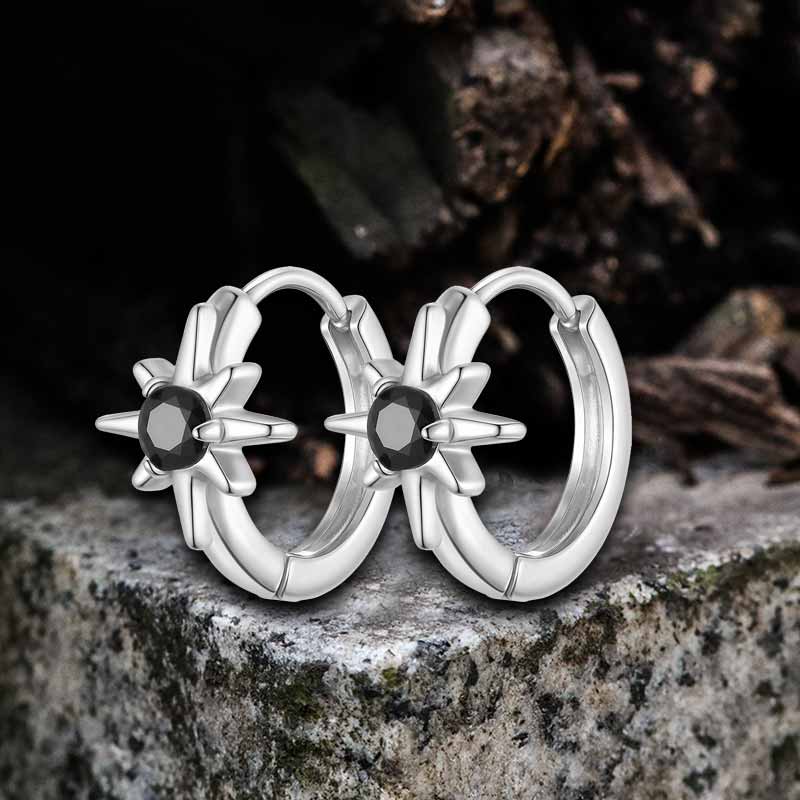 Black Zircon Octagonal Star Stainless Steel Earrings