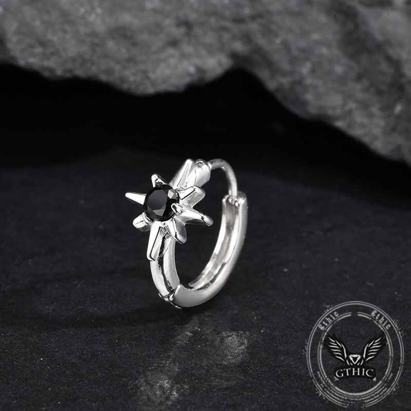 Black Zircon Octagonal Star Stainless Steel Earrings