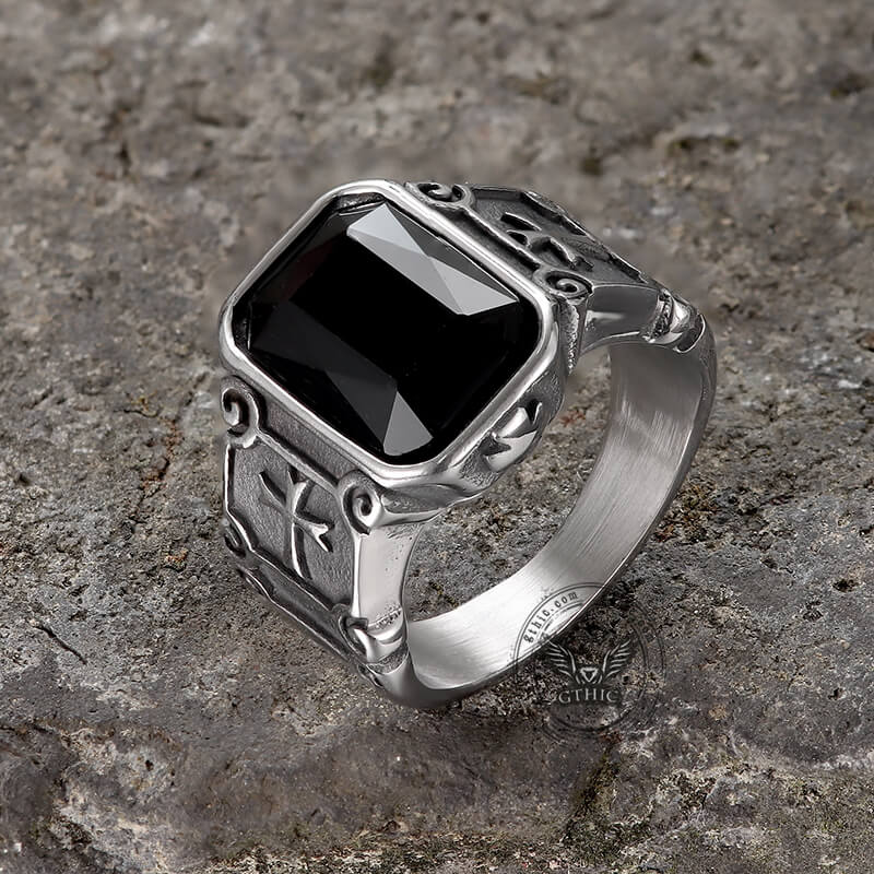 Black Zircon Stainless Steel Cross Ring | Gthic.com