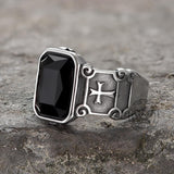 Black Zircon Stainless Steel Cross Ring | Gthic.com