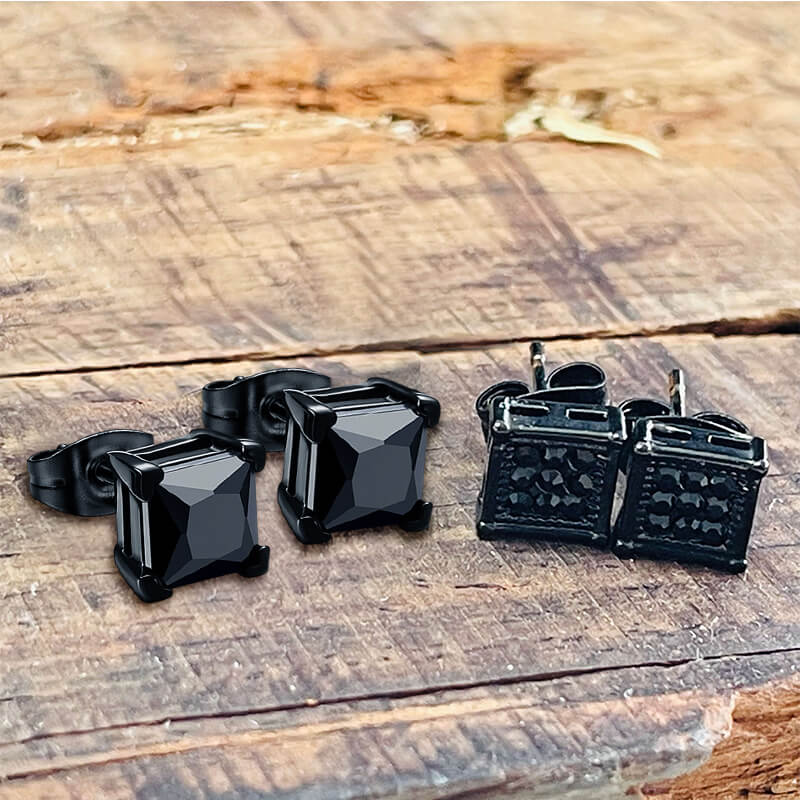 Black Zircon Stainless Steel Stud Earrings | Gthic.com