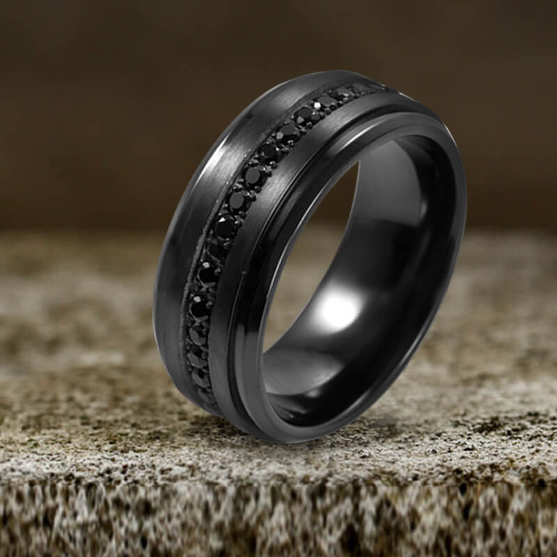 Black Zircon Titanium Band Ring | Gthic.com