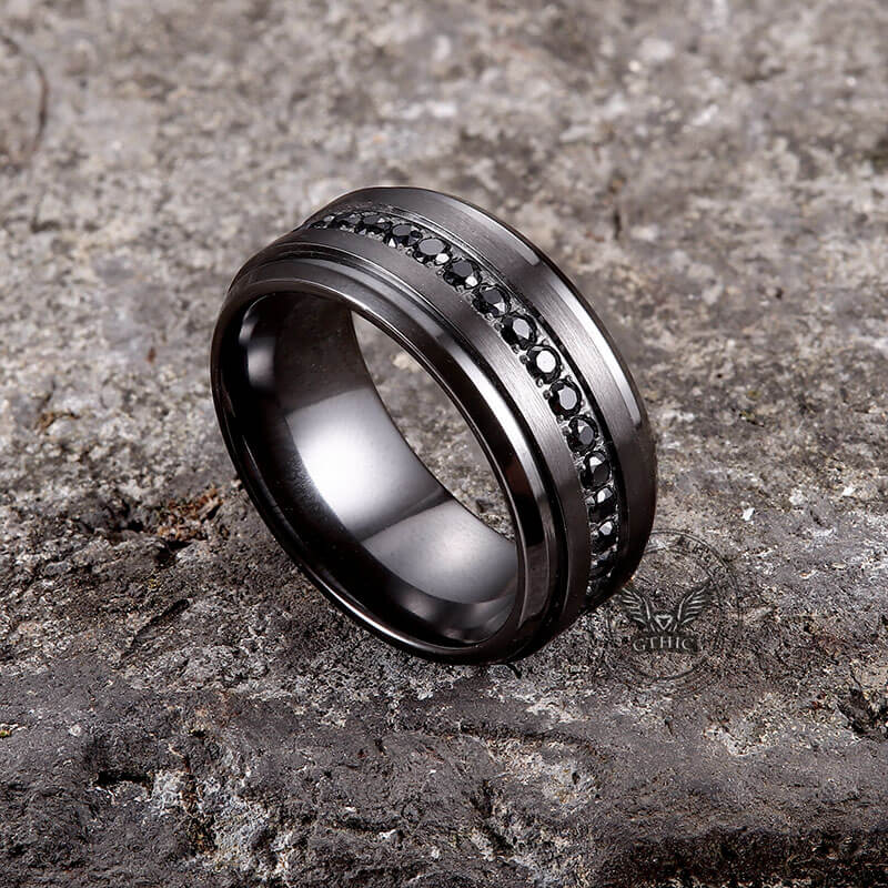 Black Zircon Titanium Band Ring | Gthic.com