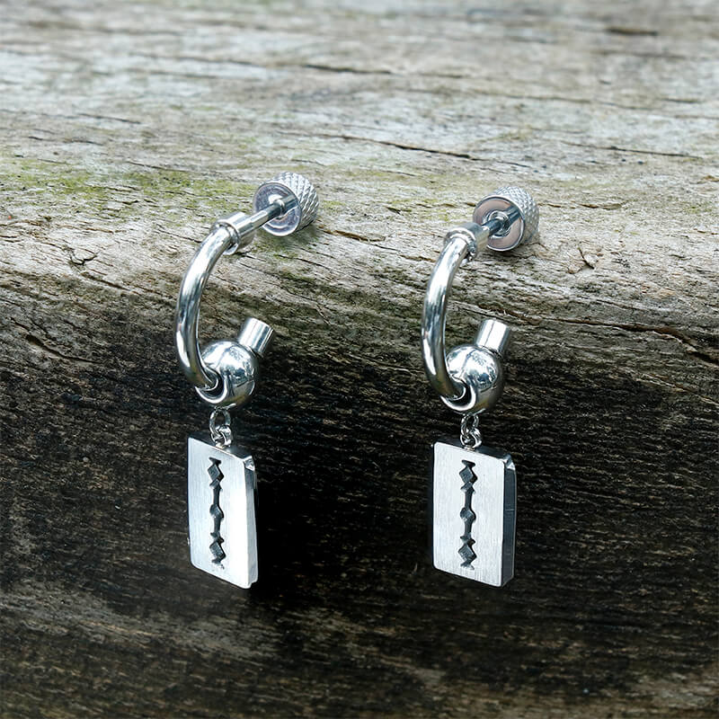 Blade Stainless Steel Huggies Earrings | Gthic.com