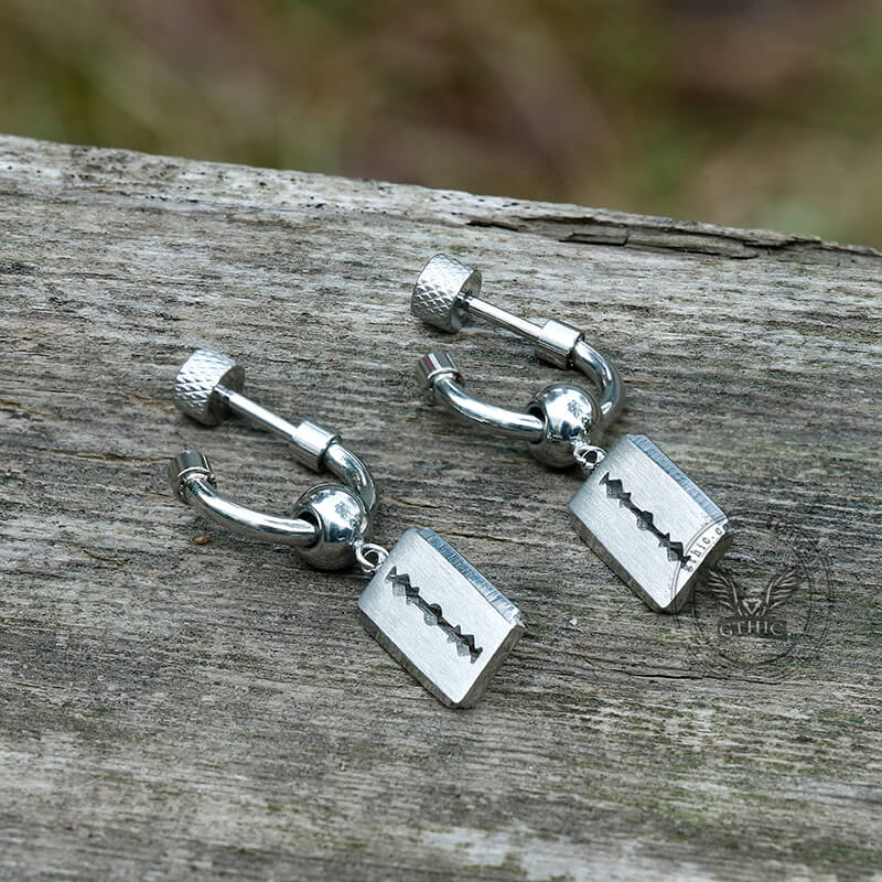 Blade Stainless Steel Huggies Earrings | Gthic.com