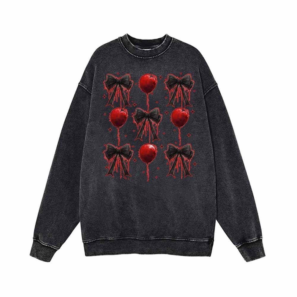 Bloody Bow And Balloon Vintage Washed Hoodie Sweatshirt | Gthic.com