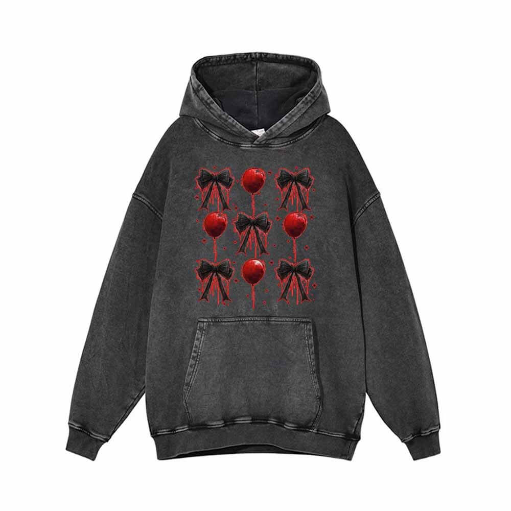 Bloody Bow And Balloon Vintage Washed Hoodie Sweatshirt | Gthic.com