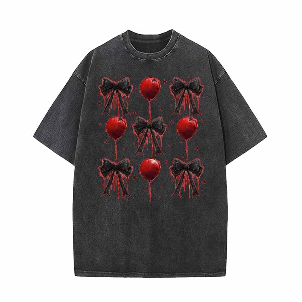 Bloody Bow And Balloon Vintage Washed T-shirt | Gthic.com
