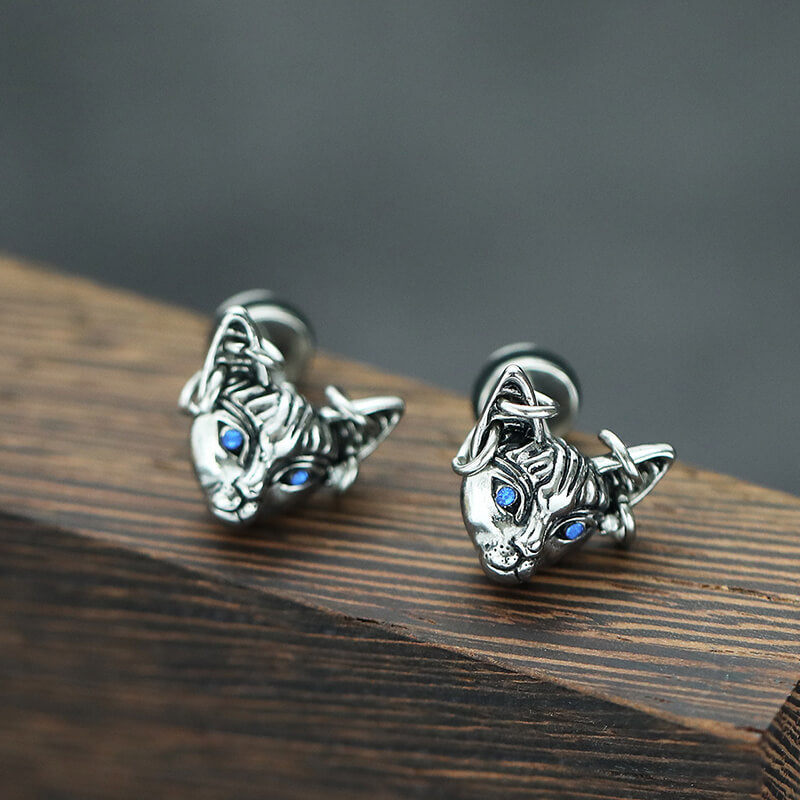 Blue Eye Cat Stainless Steel Stud Earring | Gthic.com