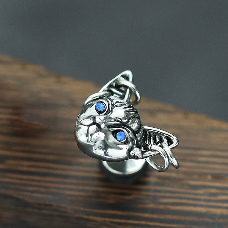 Blue Eye Cat Stainless Steel Stud Earring | Gthic.com