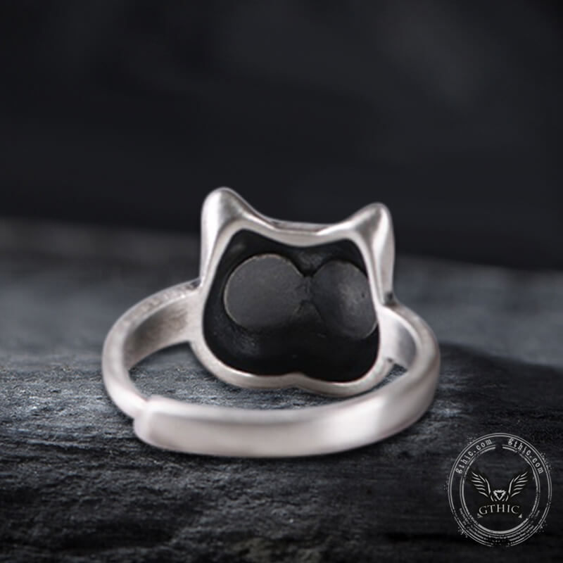 Blue Eye Cat Sterling Silver Open Ring