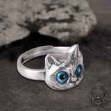Blue Eye Cat Sterling Silver Open Ring | Gthic.com