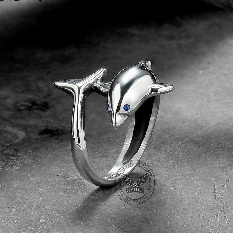 Blue Eyes Dolphin Stainless Steel Animal Ring | Gthic.com