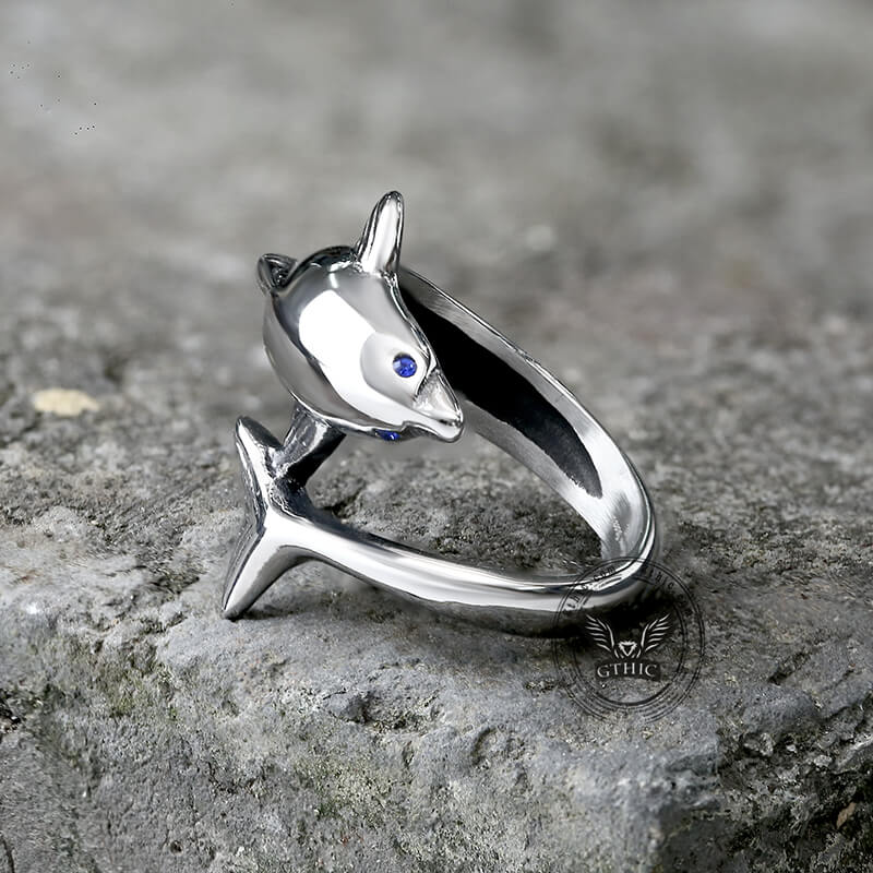 Blue Eyes Dolphin Stainless Steel Animal Ring | Gthic.com