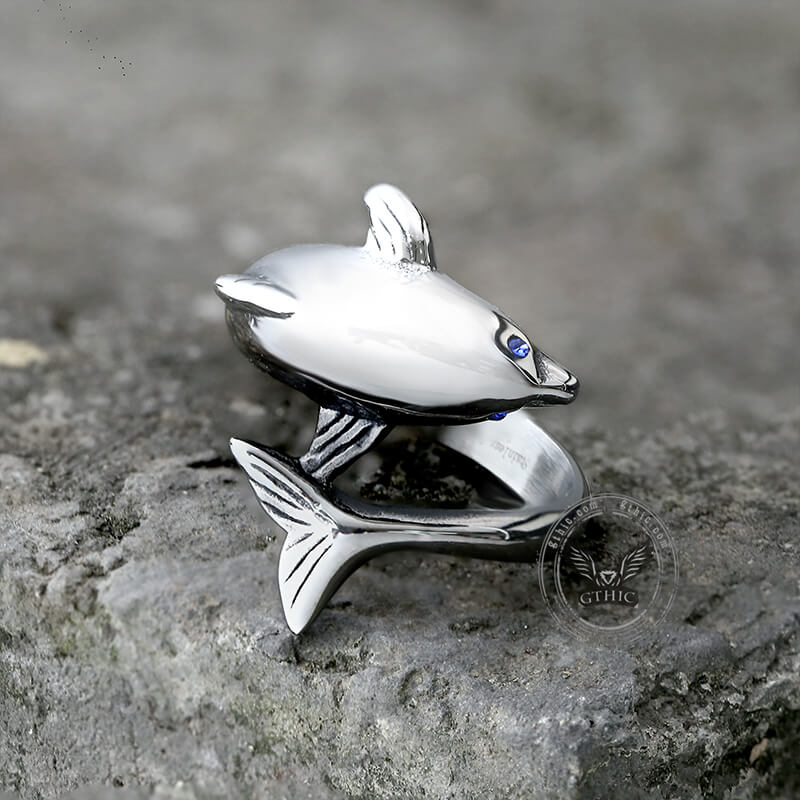 Blue Eyes Dolphin Stainless Steel Animal Ring