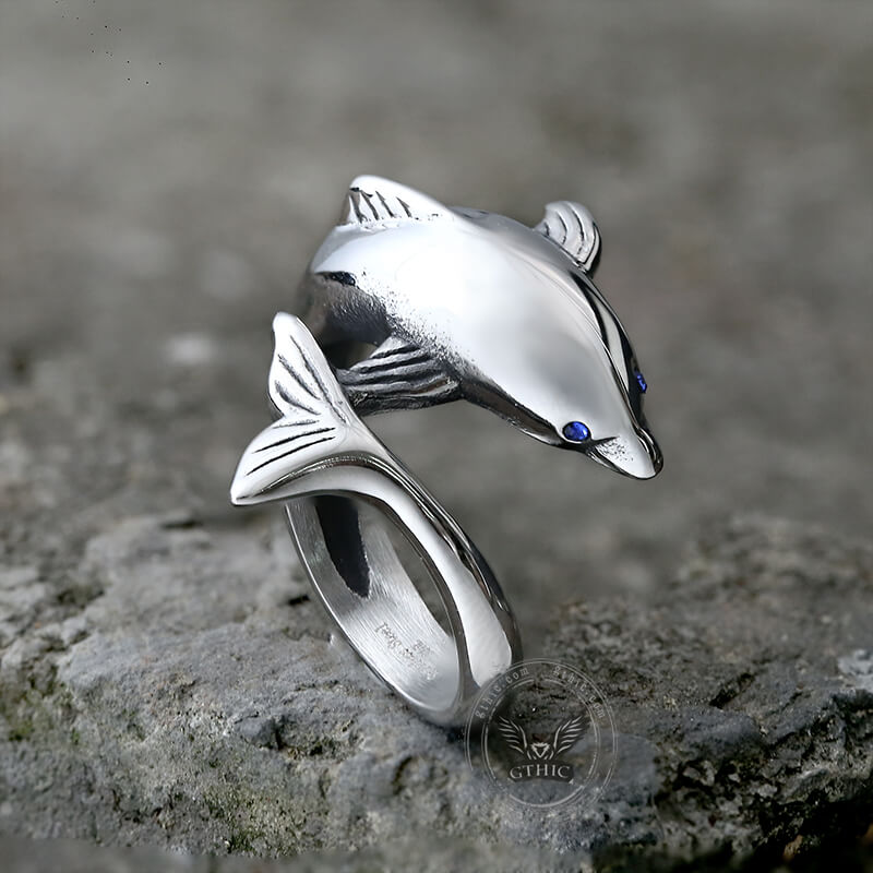 Blue Eyes Dolphin Stainless Steel Animal Ring | Gthic.com