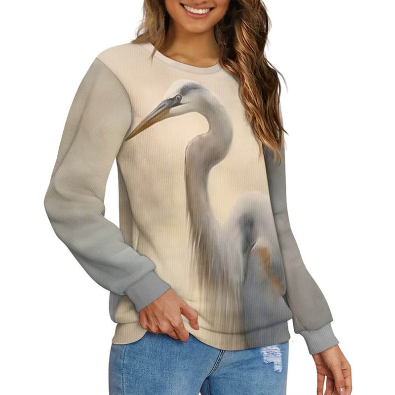 Blue Heron Pattern Knitted Pullover Sweatshirt 01 | Gthic.com