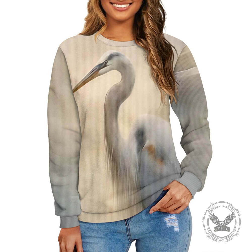 Blue Heron Pattern Knitted Pullover Sweatshirt