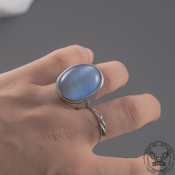 Blue Opal Stainless Steel Gemstone Ring