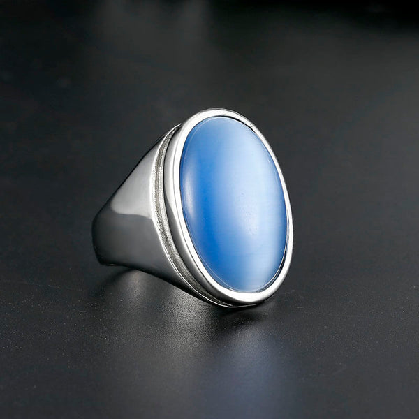 Blue Opal Stainless Steel Gemstone Ring | Gthic.com