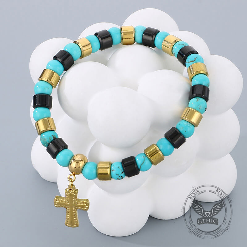 Bohemian Colorful Turquoise Stainless Steel Cross Bracelet | Gthic.com
