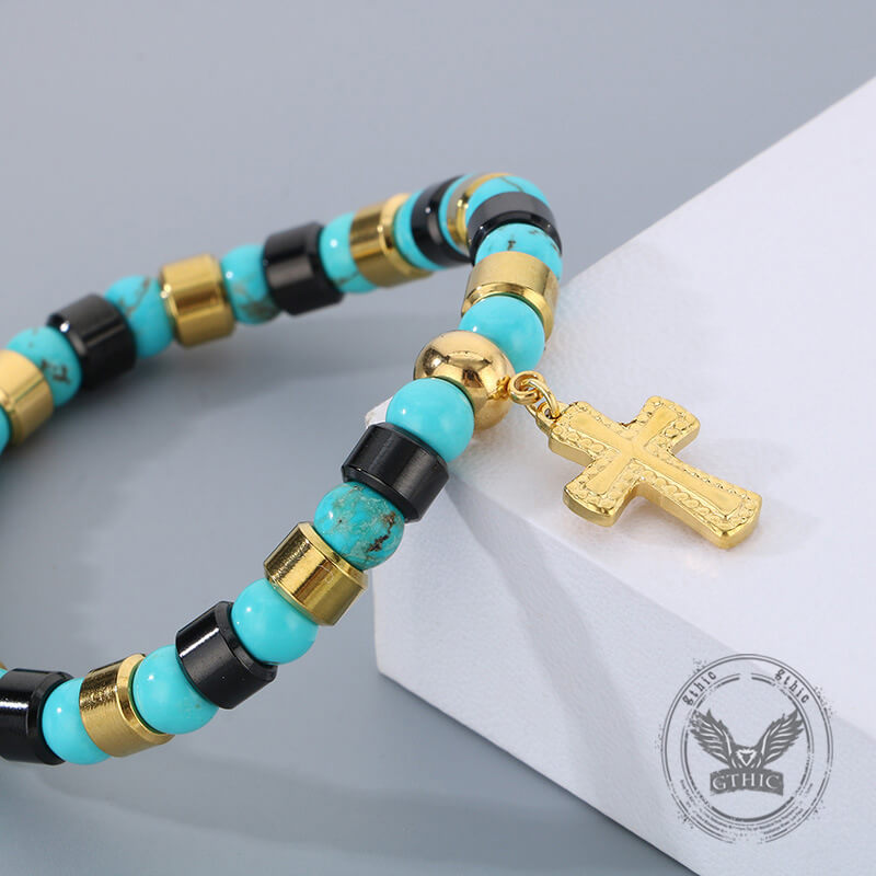 Bohemian Colorful Turquoise Stainless Steel Cross Bracelet | Gthic.com
