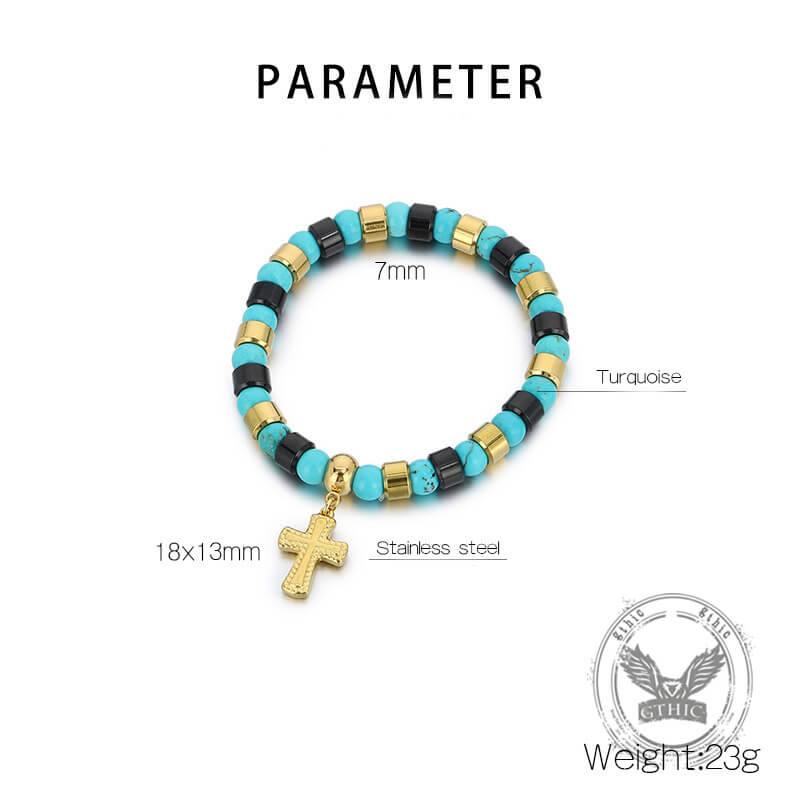 Bohemian Colorful Turquoise Stainless Steel Cross Bracelet | Gthic.com