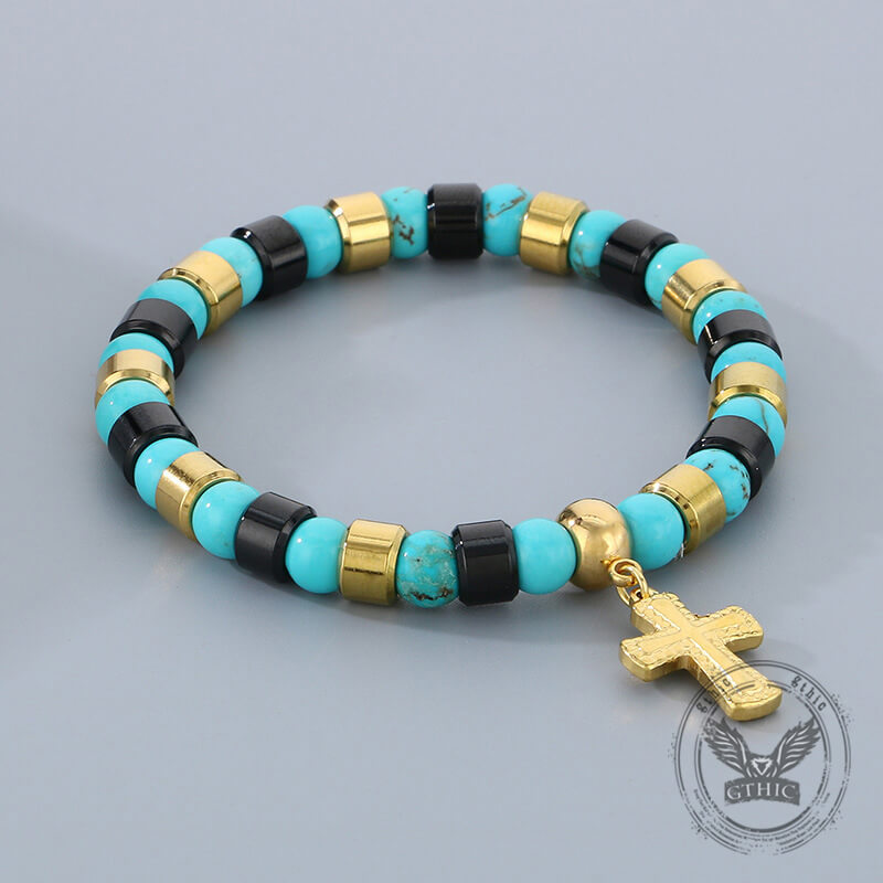 Bohemian Colorful Turquoise Stainless Steel Cross Bracelet | Gthic.com