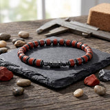 Bracciale con perline da uomo in acciaio inossidabile con teschio incrociato