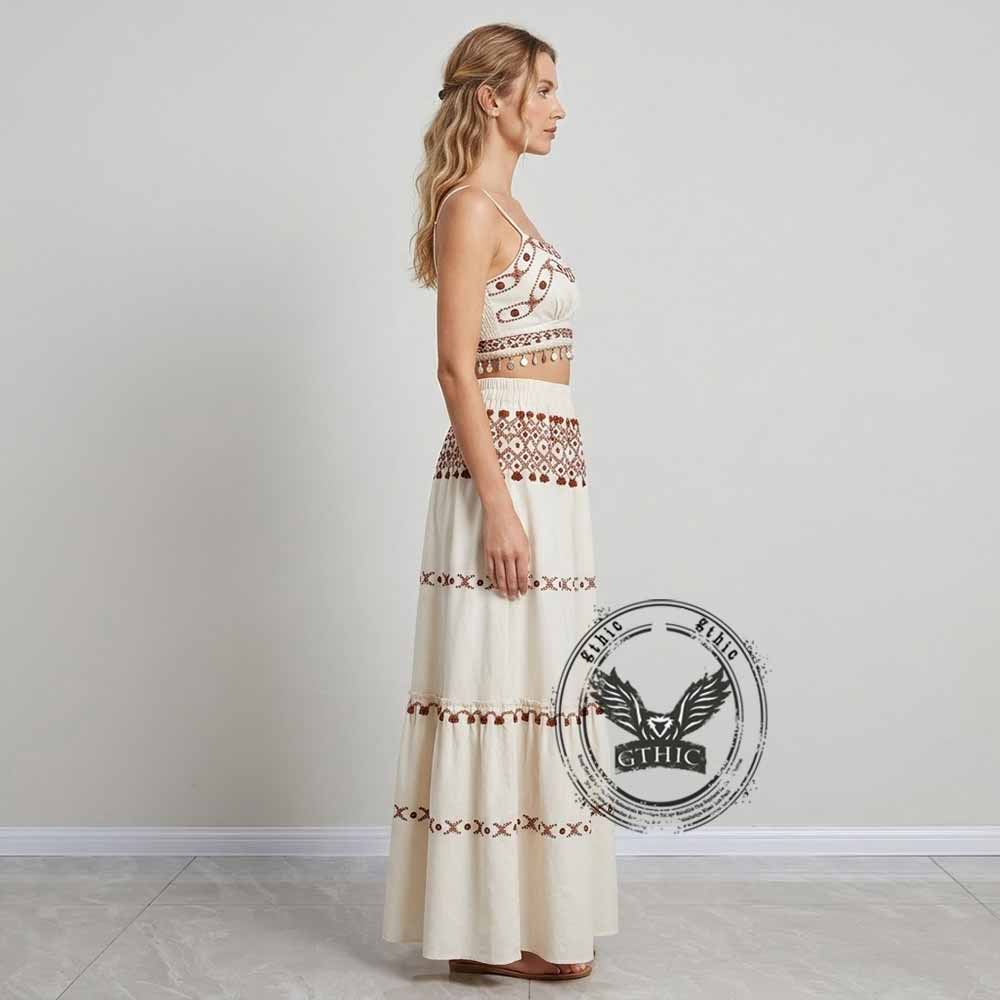 Bohemian Printed Tassel Camisole And Maxi Skirt Set | Gthic.com