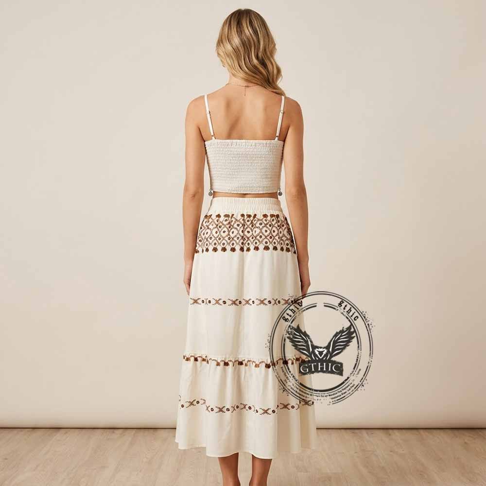 Bohemian Printed Tassel Camisole And Maxi Skirt Set | Gthic.com