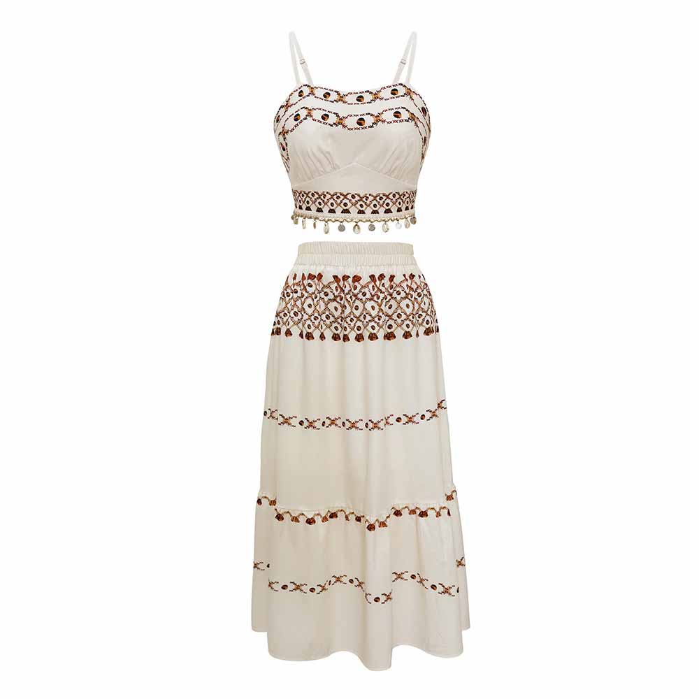 Bohemian Printed Tassel Camisole And Maxi Skirt Set
