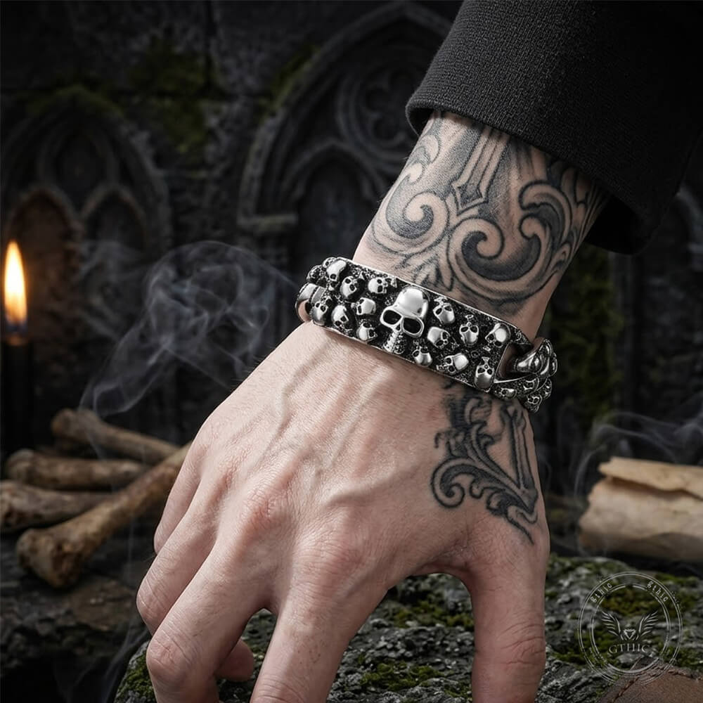 Bold Skull Head Stainless Steel Gothic Bracelet | Gthic.com