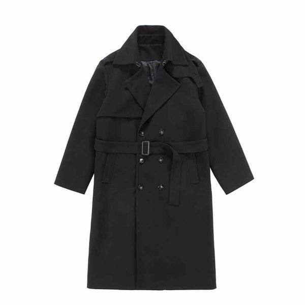 British Over-the-Knee Lapel Double-Breasted Long Coat