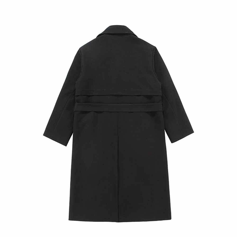 British Over-the-Knee Lapel Double-Breasted Long Coat