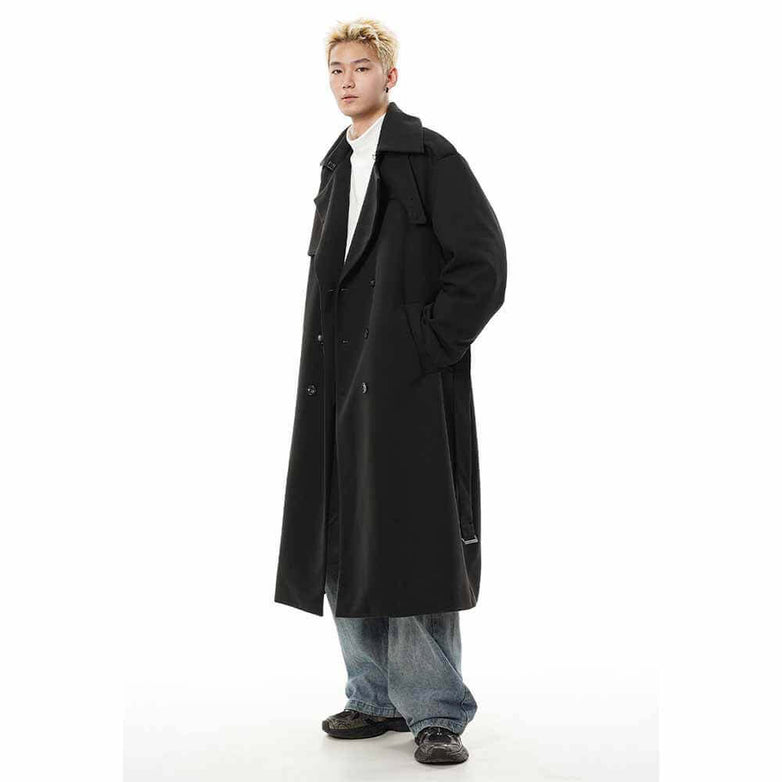 British Over-the-Knee Lapel Double-Breasted Long Coat