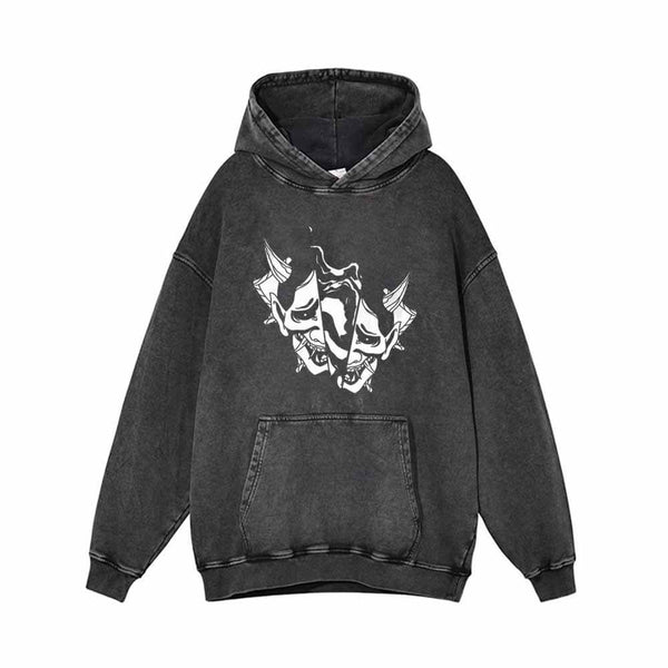 Broken Half Oni Mask Vintage Washed Hoodie