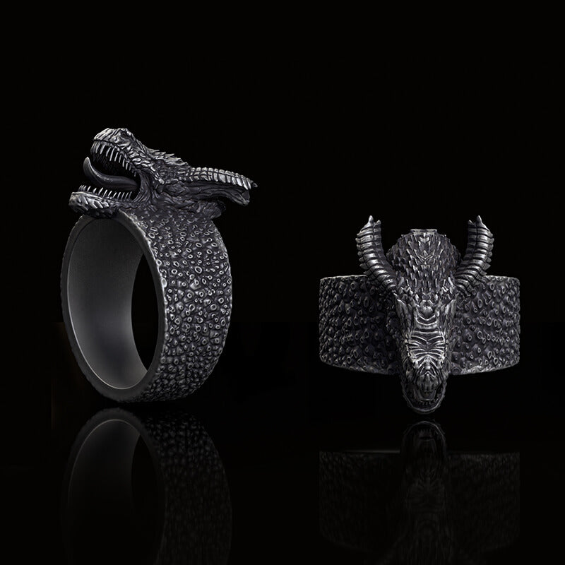 Broken Horn Ferocious Dragon Sterling Silver Ring 01 | Gthic.com