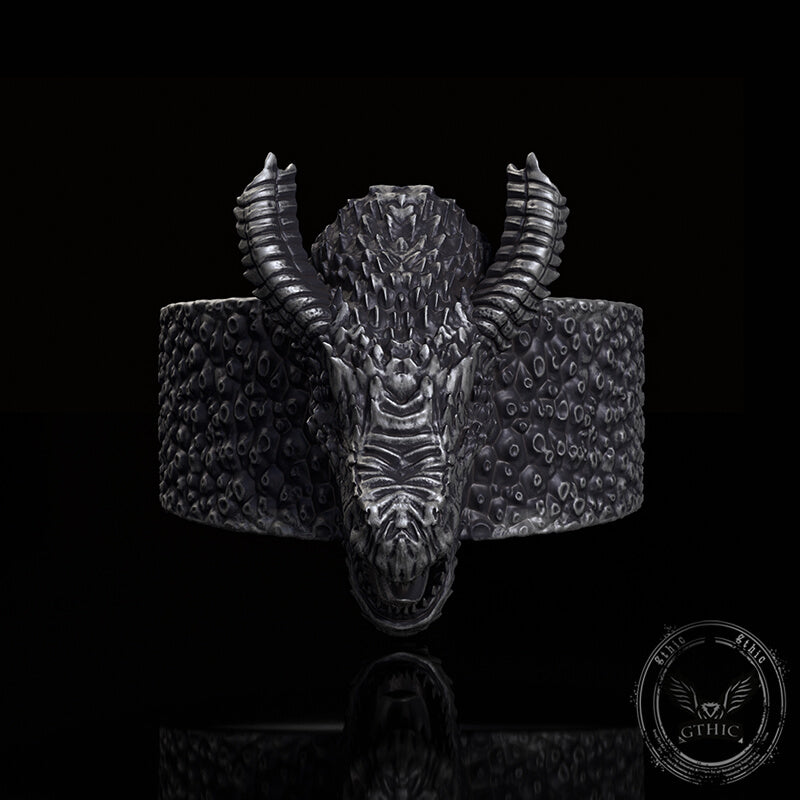 Broken Horn Ferocious Dragon Sterling Silver Ring