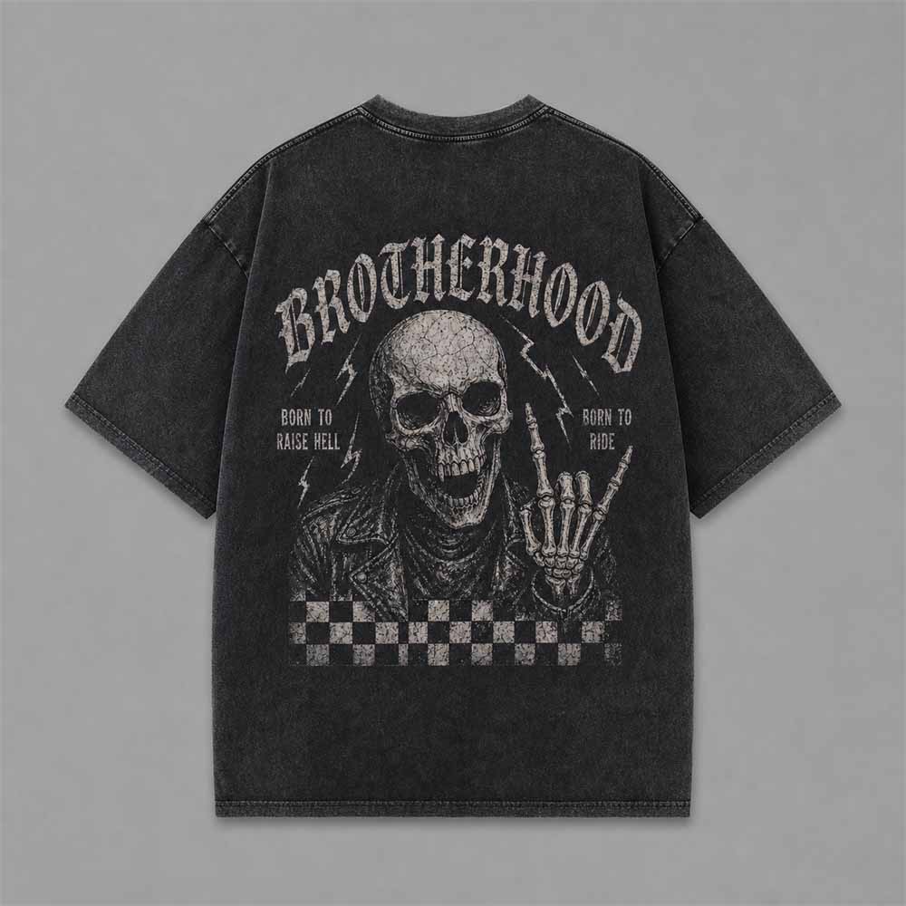 Brotherhood Rock Skeleton Vintage Washed T-shirt | Gthic.com