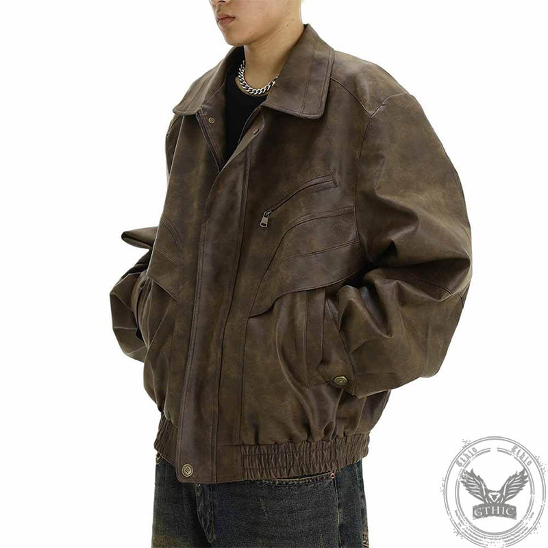 Brown American Vintage Lapel Leather Jacket 03 | Gthic.com