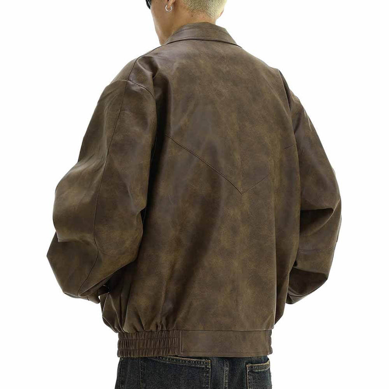 Brown American Vintage Lapel Leather Jacket 02 | Gthic.com