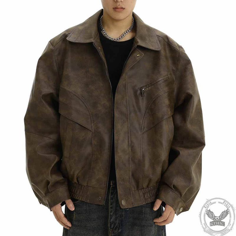 Brown American Vintage Lapel Leather Jacket