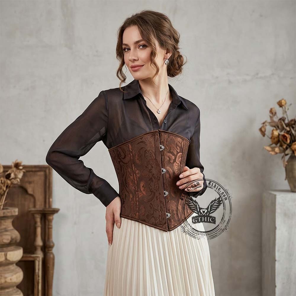 Brown Vintage Jacquard Waist Correction Corset | Gthic.com
