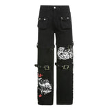 Buckle Strap Printed Cotton Cargo Pants | Gthic.com