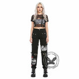Buckle Strap Printed Cotton Cargo Pants | Gthic.com
